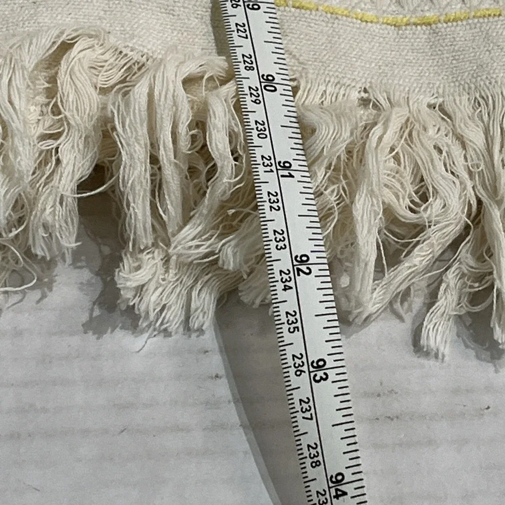 Rachel Ashwell Farmhouse Blanket‎ Throw Yellow Cream Striped Fringe Queen